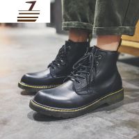尗卡马丁靴男靴子黑色中帮男鞋新款英伦皮靴短靴高帮工装靴潮