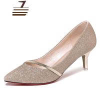 尗卡高跟鞋子女2020年新款女鞋百搭平底尖头单鞋女士中跟浅口皮鞋