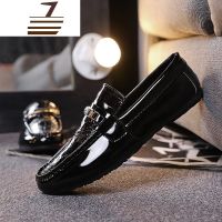 尗卡2020新款亮皮豆豆鞋男士休闲鞋子透气懒人潮鞋男生黑色皮鞋男