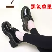 尗卡小皮鞋女英伦风单鞋厚底中跟软皮粗跟女鞋2020新款系带松糕鞋