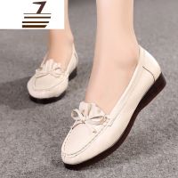 尗卡牛筋底妈妈鞋真皮软底豆豆鞋舒适平底单鞋防滑女式皮鞋休闲鞋