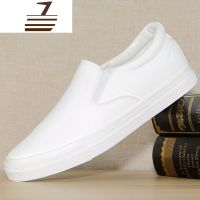 尗卡白色休闲皮鞋男百搭纯皮小白鞋厚底内增高一脚蹬懒人鞋套脚纯白鞋