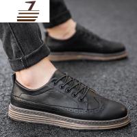 尗卡花平板男鞋商务休闲男土潮鞋英伦皮鞋轻布洛克配九分小脚牛仔裤休闲鞋