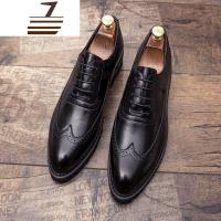 尗卡男生皮鞋韩版男士白皮鞋影楼婚纱拍照白色男鞋子大码英伦布洛克鞋男士靴子