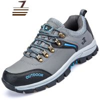 尗卡天下雨天穿的黑色皮面防水男鞋户外休闲运动鞋防滑耐磨登山鞋男休闲鞋