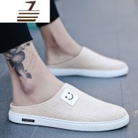 尗卡男鞋子2020新款潮流百搭无后跟一脚蹬帆布懒人亚麻布鞋帆布鞋