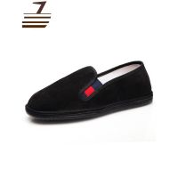 尗卡男青年潮韩版一脚蹬黑色男士休闲鞋条绒布鞋