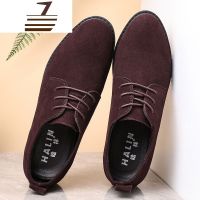 尗卡新款磨砂皮鞋男真皮男士低帮商务休闲鞋棕色反绒皮英伦全黑男鞋子