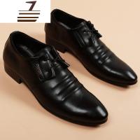 尗卡韩版尖头皮鞋男青年商务休闲鞋潮男真皮内增高男鞋潮透气款潮鞋