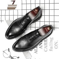 尗卡布洛克天软皮鞋男尖头韩版真皮内增高镂空商务休闲透气潮男鞋子休闲鞋