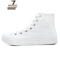 尗卡素面百搭手绘纯白高帮帆布鞋男纯色无标志可涂鸦国产高腰小白鞋子休闲鞋