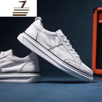 尗卡纯皮西装小白鞋男真皮2020新款白色板鞋百搭休闲鞋平底潮鞋子