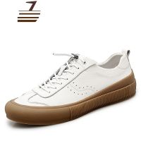 尗卡欧洲站板鞋牛筋底男鞋真皮休闲鞋松紧带低帮牛皮小白鞋男透气潮鞋