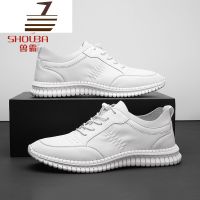 尗卡男鞋纯皮套脚小白鞋男韩版百搭潮流2020新款真皮软底鞋男休闲鞋
