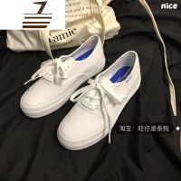 尗卡2020新款 一双万年百搭微厚底增高绑带小白鞋小黑鞋街拍帆布鞋女