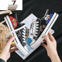 尗卡手绘芝麻街帆布鞋女港风小脏橘女鞋新款鞋韩版涂鸦小白鞋潮