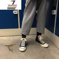 尗卡林先参 原创黑色百搭解构帆布鞋女高帮ulzzang复古港味板鞋港风潮