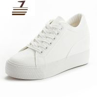 尗卡小白鞋女2020新款黑白色软皮面韩版厚底内增高休闲帆布鞋女鞋