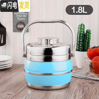 三维工匠不锈钢保温提锅2层炫彩色 学生儿童成人保温便当盒家用饭盒 7号1.8北欧蓝[送餐具]