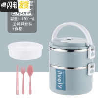 三维工匠加高不锈钢多3层保温饭盒日式便当盒成人学生女分格保温桶上班族 级款双层蓝:送餐具