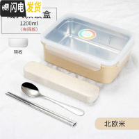 三维工匠304不锈钢保温饭盒隔热长形密封防漏儿童饭盒 小学生 一年级 便携 北欧米带隔(成人款)