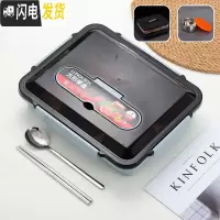 三维工匠304不锈钢保温饭盒分隔型餐盒上班族套装学生食堂带汤碗分格餐盘 大号五格北欧蓝黑盖+汤碗+保温包送304筷勺