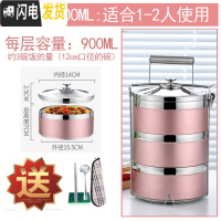 三维工匠炫彩304不锈钢多层保温饭盒组合密封食格提篮学生成人便携提锅 16cm三层玫瑰金+两件套+百洁布