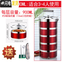 三维工匠炫彩304不锈钢多层保温饭盒组合密封食格提篮学生成人便携提锅 16cm五层红色+两件套+百洁布