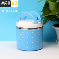 三维工匠儿童学生保温饭盒不锈钢饭桶便当盒3层2层小饭盒迷你成人便携手提 迷你波点保温饭盒1层[蓝]