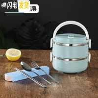三维工匠多层保温饭盒带盖不锈钢成人便当2格学生3分隔上班族便携手提餐盒 北欧蓝2层[送餐具]