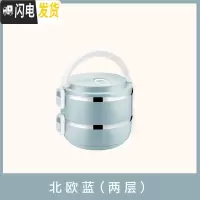 三维工匠不锈钢学生手提饭盒便当盒分格上班族带饭保温桶大容量多层餐盒 白色双层-蓝色