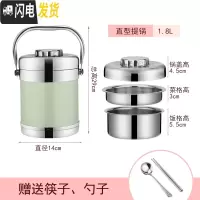 三维工匠不锈钢保温饭盒饭篮真空三层保温桶学生3层便当盒大容量多层提锅 1.8直型北欧绿[送筷子勺子]