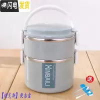 三维工匠大容量不锈钢保温饭盒多层双层女成人便当盒学生分格带盖圆形餐盒 北欧蓝双层1.7送餐具三件套