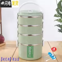 三维工匠大容量不锈钢保温饭盒多层双层女成人便当盒学生分格带盖圆形餐盒 北欧绿四层3.1送餐具三件套