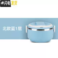 三维工匠不锈钢保温饭盒3层配包圆桶包保温桶餐盒密封饭盒学生便当盒 北欧蓝1层