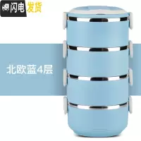 三维工匠不锈钢保温饭盒3层配包圆桶包保温桶餐盒密封饭盒学生便当盒 北欧蓝4层