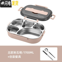 三维工匠不锈钢饭盒便当盒上班族带饭大容量保温加热便携餐盒套装简约 北欧粉-五格+创意餐具(1700)