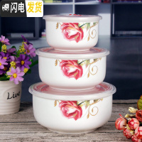三维工匠上班族陶瓷饭盒微波炉加热专用保鲜保温便当餐盒带盖密封碗套装 金丝玫瑰-3件套[大中小]