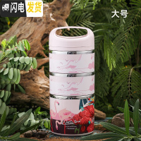 三维工匠便携不锈钢学生餐盒超长保温饭盒上班族便当盒商用大容量保温桶 大号三层-粉色1800