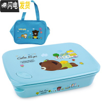 三维工匠韩国304不锈钢便当盒分格 小学生饭盒儿童餐盒带盖保温上班族带饭 四格蓝卡通1620+袋