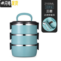 三维工匠不锈钢保温饭盒上班族1人便携学生大容量儿童便当盒双层餐盒套装 尼罗蓝3层[送餐具]