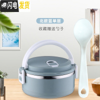 三维工匠保温饭盒学生带饭不锈钢保温桶饭盒多层分隔型上班族便当餐盒便携 北欧蓝单层赠勺子