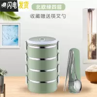 三维工匠保温饭盒学生带饭不锈钢保温桶饭盒多层分隔型上班族便当餐盒便携 北欧绿四层+餐具