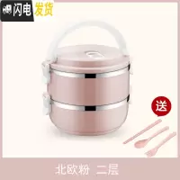 三维工匠简约不锈钢饭盒保温分格1成人可爱便当盒学生2韩国3多层4带盖餐盒 二层北欧粉+餐具