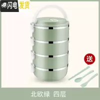 三维工匠简约不锈钢饭盒保温分格1成人可爱便当盒学生2韩国3多层4带盖餐盒 四层北欧绿+餐具