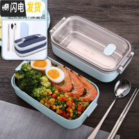 三维工匠饭盒日式多层便当盒分隔型防烫便携中小学生保温不锈钢上班族餐盒 蓝色单层+餐具+保温包
