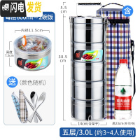 三维工匠多层不锈钢保温饭盒桶分隔型餐盒大容量便携上班食堂便当餐盘分格 5层3.0+保温包(送餐具)