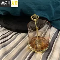 三维工匠又又海 轻奢金底玫瑰金色高脚红酒杯香槟杯玻璃杯水杯饮料杯 轻奢金底玻璃杯+皇冠勺