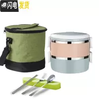 三维工匠日式简约学生带盖不锈钢保温饭盒1人2人便携小型迷你可爱保温盒女 二层北欧色+保温袋+餐具