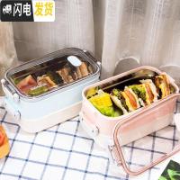 三维工匠日式不锈钢饭盒便当盒成人学生食堂带盖简约韩国微波炉健身餐盒 北欧蓝单层800